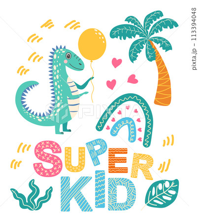 Scandinavian hand drawn illustration with dinosaur, dragon for greeting card, t-shirt, print, stickers, poster design Scandinavian hand drawn illustration with dinosaur, dragon for greeting card, t-shirt, print, stickers, poster design 113394048
