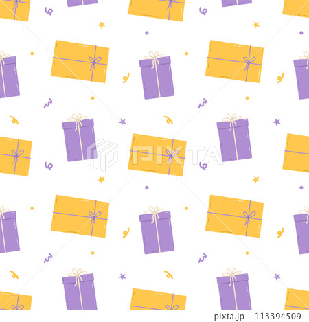 Presents seamless pattern. Gift boxes background. Vector illustration 113394509