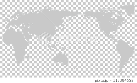 World map, continents gray, background white 113394558