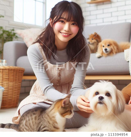 Girl and dog & cat #2 113394954