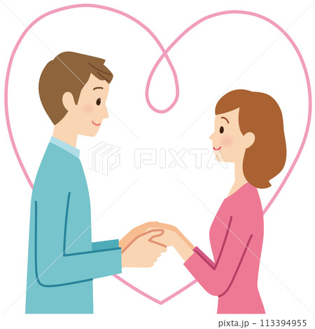 向かい合う男女　カップル　夫婦　マッチング 113394955