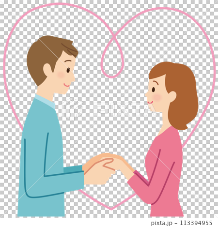 向かい合う男女　カップル　夫婦　マッチング 113394955