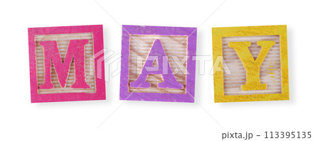 May concept with wood blocks 113395135
