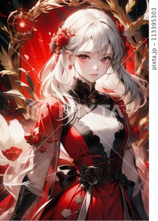 赤いドレスの身に纏った女性 113395303