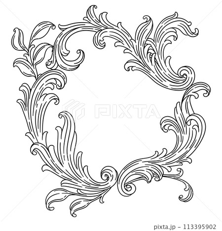 Floral frame in baroque style. Decorative curling plant. Floral frame in baroque style. Decorative curling plant. 113395902