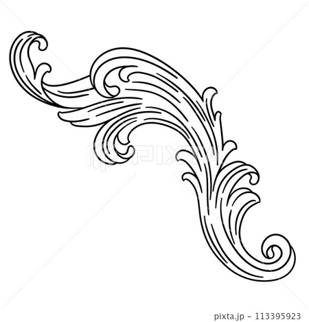 Floral element in baroque style. Decorative curling plant. 113395923