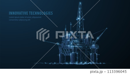 Oil rig. Abstract 3d floating rig platform isolated on blue. gas platform, offshore drilling, refinery plant, petroleum industry Oil rig. Abstract 3d floating rig platform isolated on blue. gas platform, offshore drilling, refinery plant, petroleum industry 113396045