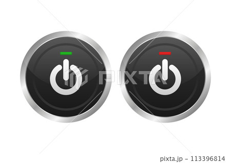 On and Off Push Button. Power switch button with turn on off. Vector illustration. 113396814