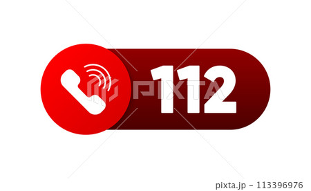 112 Emergency Call button. Emergency help sign symbol. Calling 112 for help. SOS signal. Vector illustration. 112 Emergency Call button. Emergency help sign symbol. Calling 112 for help. SOS signal. Vector illustration. 113396976