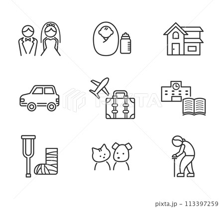 シンプルな線画のイラスト ライフイベント シンプルな線画のイラスト ライフイベント 113397259