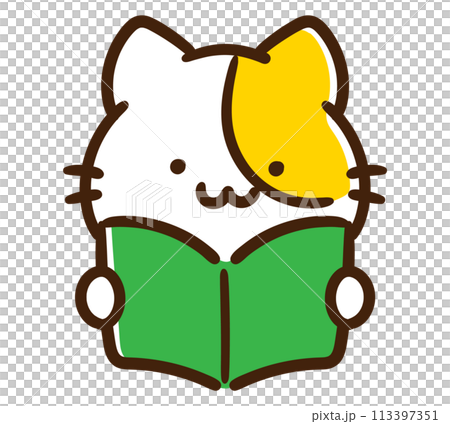 読書をするかわいいねこのキャラクターの上半身イラスト 113397351