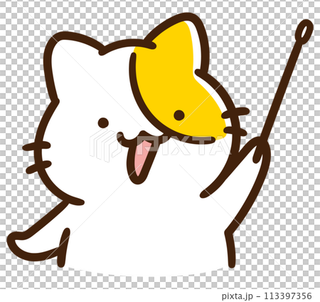 一隻可愛的貓角色拿著指點棒並解釋的變形插圖 113397356