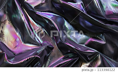 close-up holographic crumpled fabric 113398122