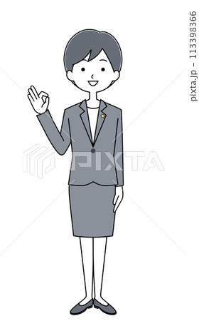 オッケーサイン　政治家の女性のイラスト 113398366