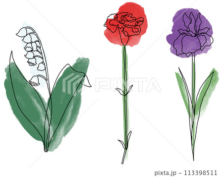 花の線画セット(カラー) 花の線画セット(カラー) 113398511