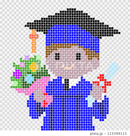 A boy in graduation gown, holding flowers and a certificate. 113399113