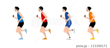 陸上のユニフォームで走る男性のイラストセット 113399171