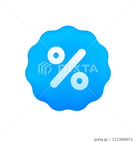 Price Tag 3d with Percent symbol. Discount starburst sticker. Advertising marketing. Special commercial bonuses. Vector illustration. 113399973