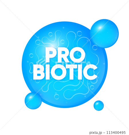 Bacteria Probiotics. Prebiotic, Lactobacillus and Bifidobacterium. Healthy food ingredient. Vector illustration. 113400495