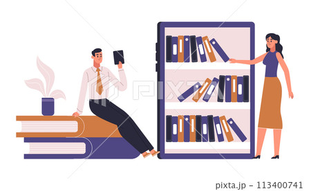 E-learning, online study, webinar, e-library, reading book E-learning, online study, webinar, e-library, reading book 113400741