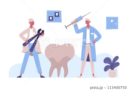 Dental service concept, dentist doctor and teeth 113400750