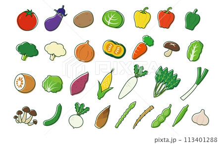 シンプルな野菜のイラストセット シンプルな野菜のイラストセット 113401288