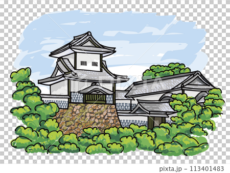 Illustration of Ishikawa Gate of Kanazawa Castle in the midst of greenery, Ishikawa Prefecture 113401483