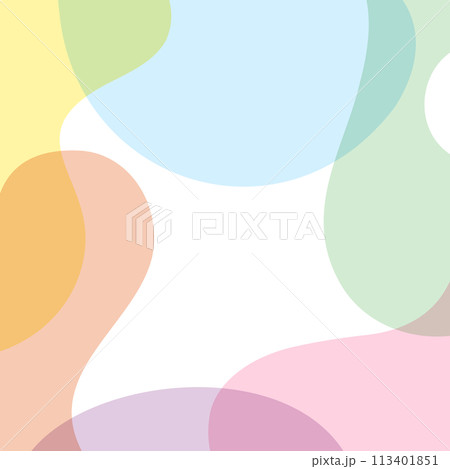 パステルカラーの有機的な形で構成したおしゃれな飾り枠のベクター背景素材 113401851