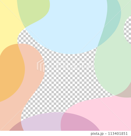 パステルカラーの有機的な形で構成したおしゃれな飾り枠のベクター背景素材 113401851
