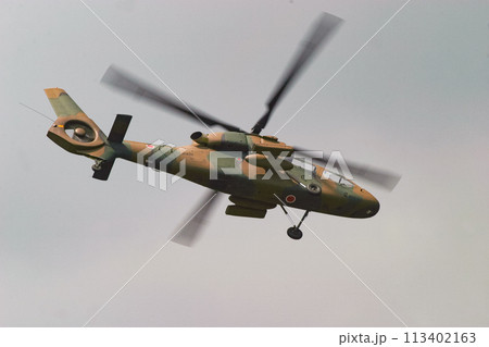 飛行する陸上自衛隊の偵察ヘリコプター OH-1 113402163