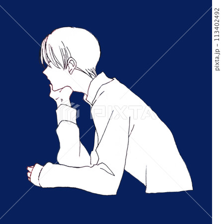 考え事をしている男性 線画 考え事をしている男性 線画 113402492