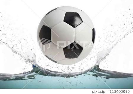 サッカーボールと水飛沫 113403059