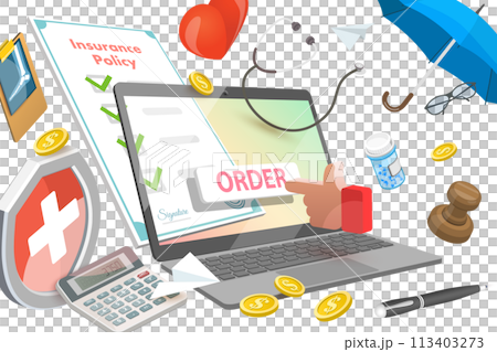 3D  Conceptual Illustration of Health Insurance Online 113403273