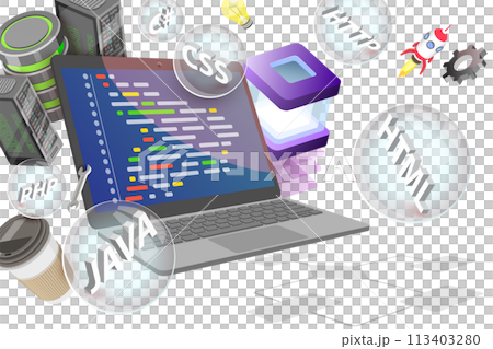 3D  Conceptual Illustration of Website Programming and Coding 113403280