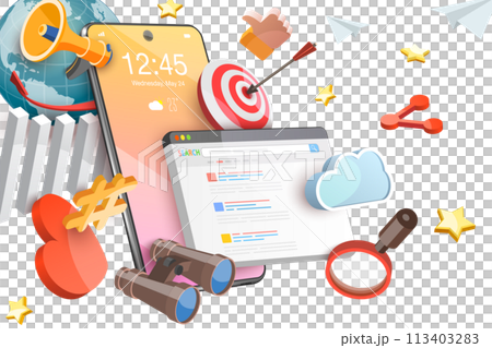 3D  Conceptual Illustration of SEO Marketing Strategy 113403283