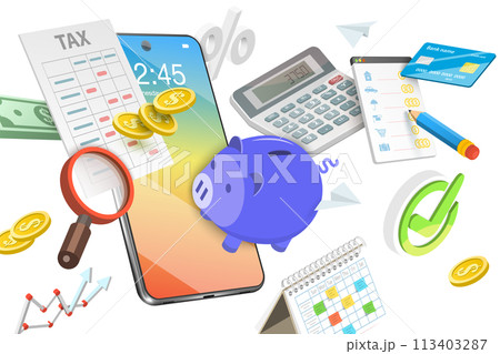 3D  Conceptual Illustration of Tax Mobile Payment 113403287