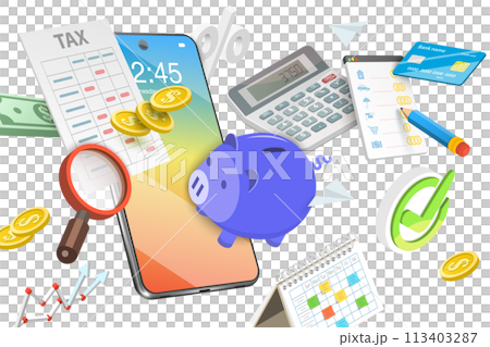 3D  Conceptual Illustration of Tax Mobile Payment 113403287
