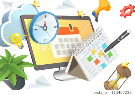 3D  Conceptual Illustration of Online Calendar 113403289