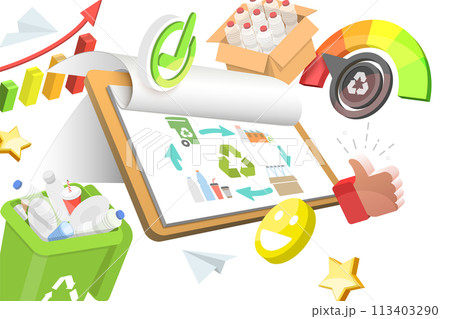 3D  Conceptual Illustration of Life Cycle of Plastics Recycling Process 113403290