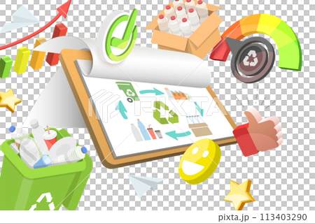 3D  Conceptual Illustration of Life Cycle of Plastics Recycling Process 113403290