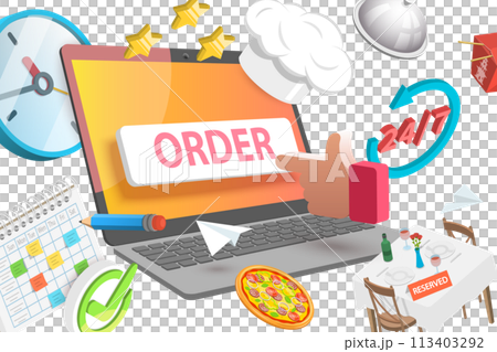 3D  Conceptual Illustration of Online Restaurant Booking 113403292