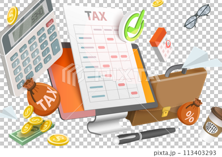 3D  Conceptual Illustration of Tax Calculator 113403293