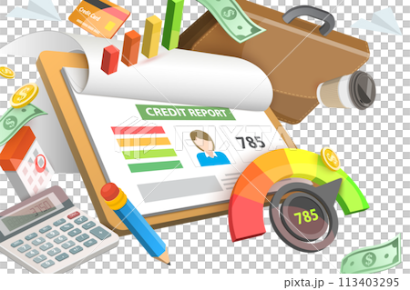 3D  Conceptual Illustration of Credit Score Report 113403295