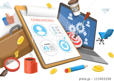 3D Conceptual Illustration of New Employee Onboarding 3D Conceptual Illustration of New Employee Onboarding 113403298
