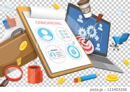 3D Conceptual Illustration of New Employee Onboarding 3D Conceptual Illustration of New Employee Onboarding 113403298