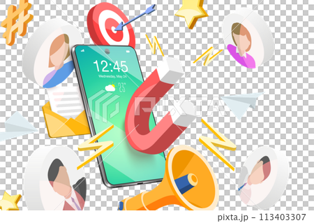 3D Isometric Flat  Conceptual Illustration of Customer Retention Strategy 113403307