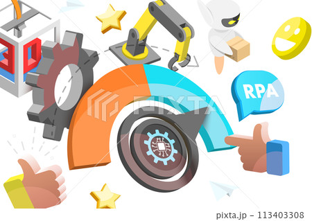 3D Conceptual Illustration of RPA - Robotic Process Automation 113403308