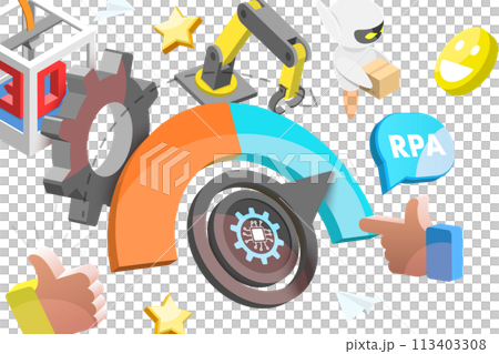 3D Conceptual Illustration of RPA - Robotic Process Automation 113403308