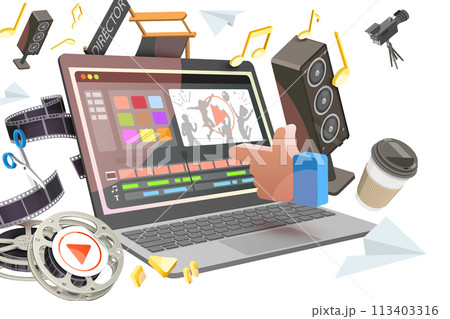 3D Conceptual Illustration of Video Editing Software 3D Conceptual Illustration of Video Editing Software 113403316