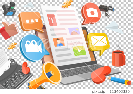 3D  Conceptual Illustration of Blog Content Strategy 113403320